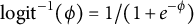 logit Superscript negative 1 Baseline left parenthesis phi right parenthesis equals 1 divided by left parenthesis 1 plus e Superscript negative phi Baseline right parenthesis