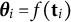 bold italic theta Subscript i Baseline equals f left parenthesis bold t Subscript i Baseline right parenthesis