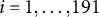 i equals 1 comma ellipsis comma 191