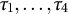 tau 1 comma ellipsis comma tau 4