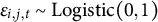 epsilon Subscript i comma j comma t Baseline tilde upper L o g i s t i c left parenthesis 0 comma 1 right parenthesis