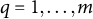 q equals 1 comma ellipsis comma m