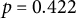 p equals 0.422