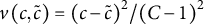 v left parenthesis c comma c overtilde right parenthesis equals left parenthesis c minus c overtilde right parenthesis squared divided by left parenthesis upper C minus 1 right parenthesis squared