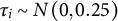 tau Subscript i Baseline tilde upper N left parenthesis 0 comma 0.25 right parenthesis