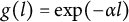 g left parenthesis l right parenthesis equals exp left parenthesis minus alpha l right parenthesis