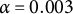 alpha equals 0.003