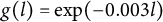 g left parenthesis l right parenthesis equals exp left parenthesis minus 0.003 l right parenthesis
