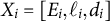 upper X Subscript i Baseline equals left bracket upper E Subscript i Baseline comma script l Subscript i Baseline comma d Subscript i Baseline right bracket