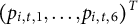 left parenthesis p Subscript i comma t comma 1 Baseline comma ellipsis comma p Subscript i comma t comma 6 Baseline right parenthesis Superscript upper T