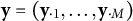 bold y equals left parenthesis bold y Subscript dot 1 Baseline comma ellipsis comma bold y Subscript dot upper M Baseline right parenthesis