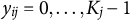 y Subscript i j Baseline equals 0 comma ellipsis comma upper K Subscript j Baseline minus 1