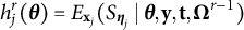 h Subscript j Superscript r Baseline left parenthesis bold italic theta right parenthesis equals upper E Subscript bold x Sub Subscript j Baseline left parenthesis upper S Subscript bold italic eta Sub Subscript j Subscript Baseline vertical bar bold italic theta comma bold y comma bold t comma bold upper Omega Superscript r minus 1 Baseline right parenthesis