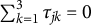 sigma summation Underscript k equals 1 Overscript 3 Endscripts tau Subscript j k Baseline equals 0