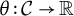 theta colon script upper C right arrow double struck upper R
