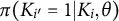 pi left parenthesis upper K Subscript i Sub Superscript prime Subscript Baseline equals 1 vertical bar upper K Subscript i Baseline comma theta right parenthesis