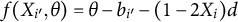f left parenthesis upper X Subscript i Sub Superscript prime Subscript Baseline comma theta right parenthesis equals theta minus b Subscript i prime Baseline minus left parenthesis 1 minus 2 upper X Subscript i Baseline right parenthesis d