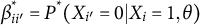 beta Subscript i i prime Superscript asterisk Baseline equals upper P Superscript asterisk Baseline left parenthesis upper X Subscript i Sub Superscript prime Subscript Baseline equals 0 vertical bar upper X Subscript i Baseline equals 1 comma theta right parenthesis