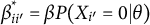 beta Subscript i i prime Superscript asterisk Baseline equals beta upper P left parenthesis upper X Subscript i Sub Superscript prime Subscript Baseline equals 0 vertical bar theta right parenthesis