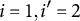 i equals 1 comma i prime equals 2
