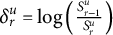 delta Subscript r Superscript u Baseline equals log left parenthesis StartFraction upper S Subscript r minus 1 Superscript u Baseline Over upper S Subscript r Superscript u Baseline EndFraction right parenthesis