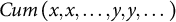 upper C u m left parenthesis x comma x comma ellipsis comma y comma y comma ellipsis right parenthesis