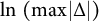 ln left parenthesis max StartAbsoluteValue normal upper Delta EndAbsoluteValue right parenthesis