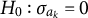 upper H 0 colon sigma Subscript a Sub Subscript k Subscript Baseline equals 0