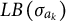 upper L upper B left parenthesis sigma Subscript a Sub Subscript k Subscript Baseline right parenthesis