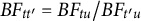 upper B upper F Subscript t t prime Baseline equals upper B upper F Subscript t u Baseline divided by upper B upper F Subscript t prime u
