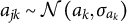 a Subscript j k Baseline tilde script upper N left parenthesis a Subscript k Baseline comma sigma Subscript a Sub Subscript k Subscript Baseline right parenthesis