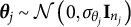 bold italic theta Subscript j Baseline tilde script upper N left parenthesis 0 comma sigma Subscript theta Sub Subscript j Subscript Baseline bold upper I Subscript n Sub Subscript j Subscript Baseline right parenthesis