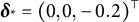 bold italic delta Subscript asterisk Baseline equals left parenthesis 0 comma 0 comma negative 0.2 right parenthesis Superscript normal down tack