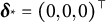 bold italic delta Subscript asterisk Baseline equals left parenthesis 0 comma 0 comma 0 right parenthesis Superscript normal down tack