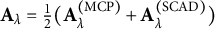 bold upper A Subscript lamda Baseline equals one half left parenthesis bold upper A Subscript lamda Superscript left parenthesis upper M upper C upper P right parenthesis Baseline plus bold upper A Subscript lamda Superscript left parenthesis upper S upper C upper A upper D right parenthesis Baseline right parenthesis