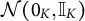 script upper N left parenthesis bold 0 Subscript upper K Baseline comma double struck upper I Subscript upper K Baseline right parenthesis