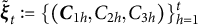 bold italic xi overtilde Subscript t Baseline colon equals left brace left parenthesis bold italic upper C Subscript 1 h Baseline comma upper C Subscript 2 h Baseline comma upper C Subscript 3 h Baseline right parenthesis right brace Subscript h equals 1 Superscript t
