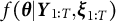 f left parenthesis bold italic theta vertical bar bold italic upper Y Subscript 1 colon upper T Baseline comma bold italic xi Subscript 1 colon upper T Baseline right parenthesis