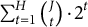 sigma summation Underscript t equals 1 Overscript upper H Endscripts StartBinomialOrMatrix upper J Choose t EndBinomialOrMatrix dot 2 Superscript t