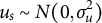 u Subscript s Baseline tilde upper N left parenthesis 0 comma sigma Subscript u Superscript 2 Baseline right parenthesis