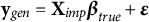 bold y Subscript g e n Baseline equals bold upper X Subscript i m p Baseline bold italic beta Subscript t r u e Baseline plus bold italic epsilon