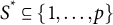 upper S Superscript asterisk Baseline subset of or equal to StartSet 1 comma ellipsis comma p EndSet