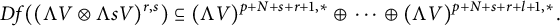 upper D f left parenthesis left parenthesis normal upper Lamda upper V circled times normal upper Lamda s upper V right parenthesis Superscript r comma s Baseline right parenthesis subset of or equal to left parenthesis normal upper Lamda upper V right parenthesis Superscript p plus upper N plus s plus r plus 1 comma asterisk Baseline circled plus midline horizontal ellipsis circled plus left parenthesis normal upper Lamda upper V right parenthesis Superscript p plus upper N plus s plus r plus l plus 1 comma asterisk Baseline period