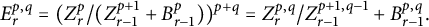 upper E Subscript r Superscript p comma q Baseline equals left parenthesis upper Z Subscript r Superscript p Baseline divided by left parenthesis upper Z Subscript r minus 1 Superscript p plus 1 Baseline plus upper B Subscript r minus 1 Superscript p Baseline right parenthesis right parenthesis Superscript p plus q Baseline equals upper Z Subscript r Superscript p comma q Baseline divided by upper Z Subscript r minus 1 Superscript p plus 1 comma q minus 1 Baseline plus upper B Subscript r minus 1 Superscript p comma q Baseline period