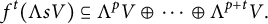 f Superscript t Baseline left parenthesis normal upper Lamda s upper V right parenthesis subset of or equal to normal upper Lamda Superscript p Baseline upper V circled plus midline horizontal ellipsis circled plus normal upper Lamda Superscript p plus t Baseline upper V period