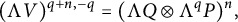 left parenthesis normal upper Lamda upper V right parenthesis Superscript q plus n comma negative q Baseline equals left parenthesis normal upper Lamda upper Q circled times normal upper Lamda Superscript q Baseline upper P right parenthesis Superscript n Baseline comma