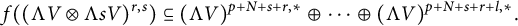 f left parenthesis left parenthesis normal upper Lamda upper V circled times normal upper Lamda s upper V right parenthesis Superscript r comma s Baseline right parenthesis subset of or equal to left parenthesis normal upper Lamda upper V right parenthesis Superscript p plus upper N plus s plus r comma asterisk Baseline circled plus midline horizontal ellipsis circled plus left parenthesis normal upper Lamda upper V right parenthesis Superscript p plus upper N plus s plus r plus l comma asterisk Baseline period