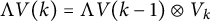 normal upper Lamda upper V left parenthesis k right parenthesis equals normal upper Lamda upper V left parenthesis k minus 1 right parenthesis circled times upper V Subscript k