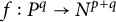f colon upper P Superscript q Baseline right arrow upper N Superscript p plus q