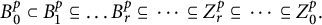 upper B 0 Superscript p Baseline subset of upper B 1 Superscript p Baseline subset of or equal to ellipsis upper B Subscript r Superscript p Baseline subset of or equal to midline horizontal ellipsis subset of or equal to upper Z Subscript r Superscript p Baseline subset of or equal to midline horizontal ellipsis subset of or equal to upper Z 0 Superscript p Baseline period